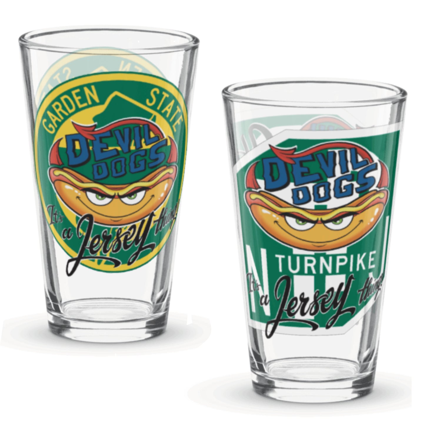 Devil Dogs - Shaker Pint Glass - JERSEY  (ONLY 1, TWO SIDED GLASS)