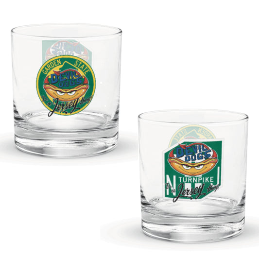 Devil Dogs - Rocks Glass - JERSEY (ONLY 1, TWO SIDED GLASS)