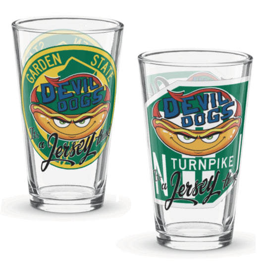 Devil Dogs - Shaker Pint Glass - JERSEY  (ONLY 1, TWO SIDED GLASS)